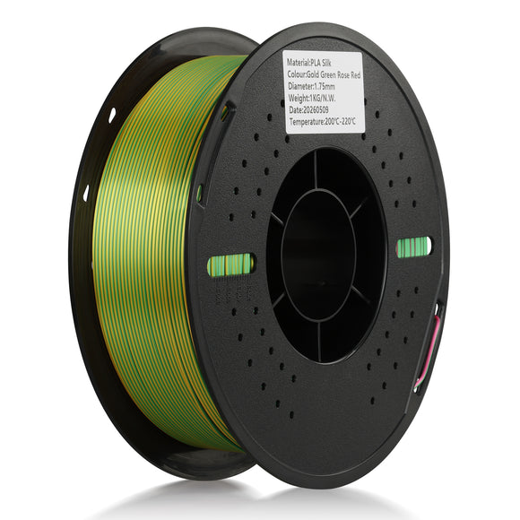 PLA Silk Tri Color filaments,1.75mm,Gold -green-rose red,1k/roll Landu